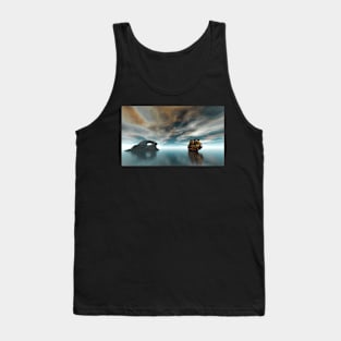 Pirate ship near a rocks formation Island Tank Top